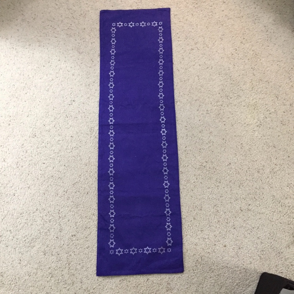 Hanukah Table Runner w/ Blue Fabric & Silver Stars